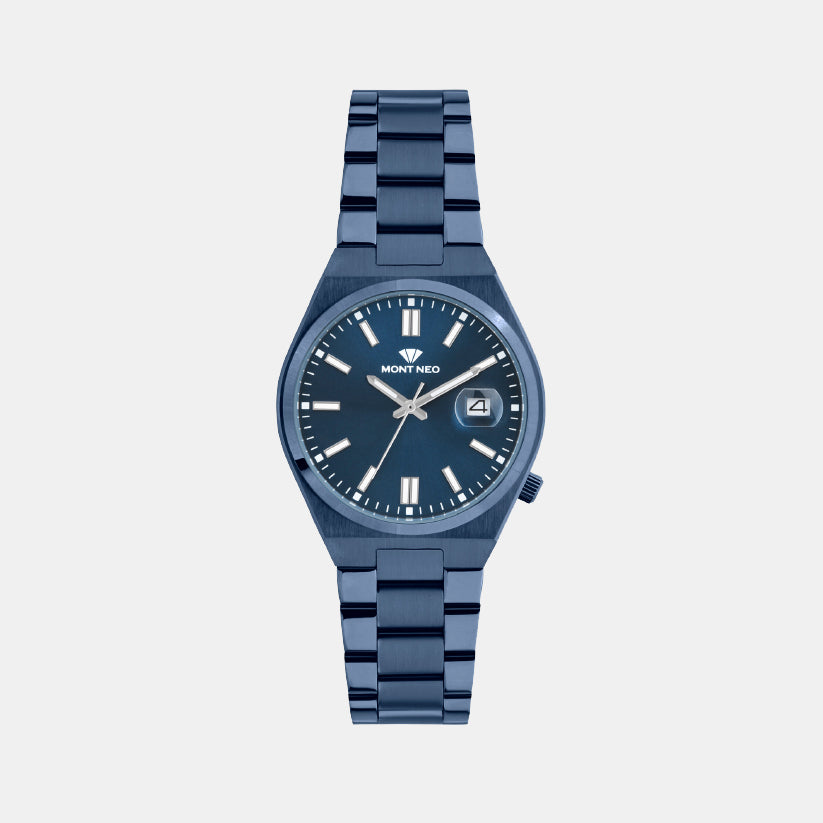 Men Quartz Blue Dial Analog Metal Watch 3506E-M5505
