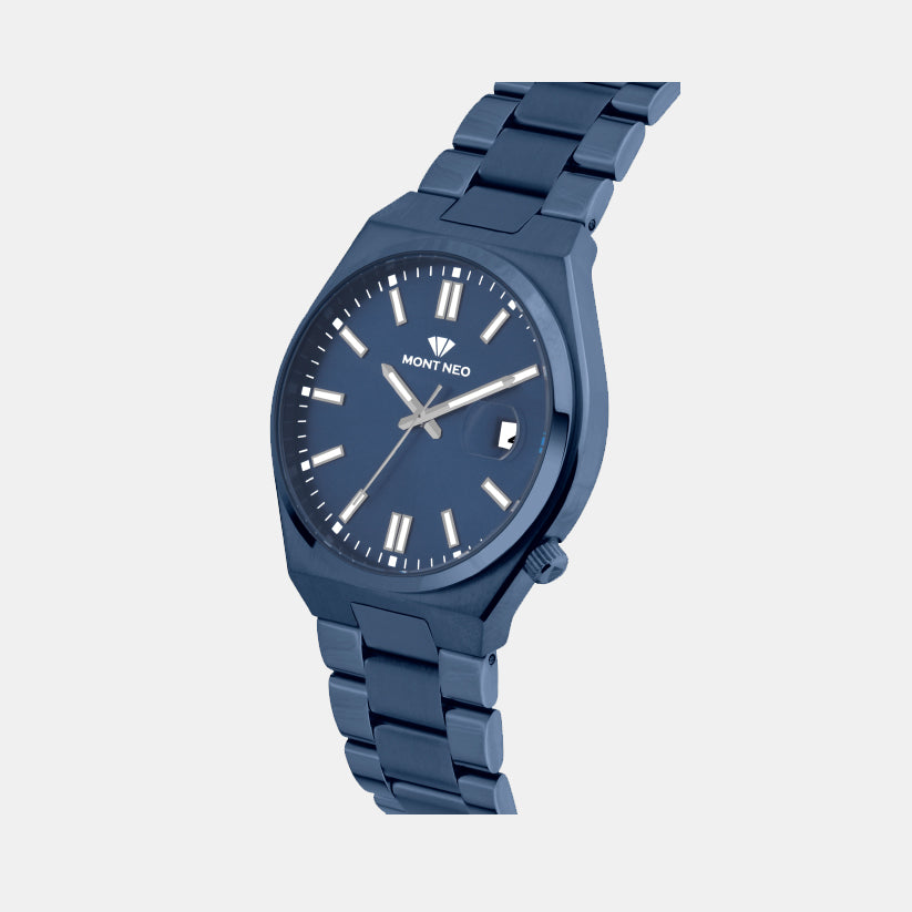 Men Quartz Blue Dial Analog Metal Watch 3506E-M5505