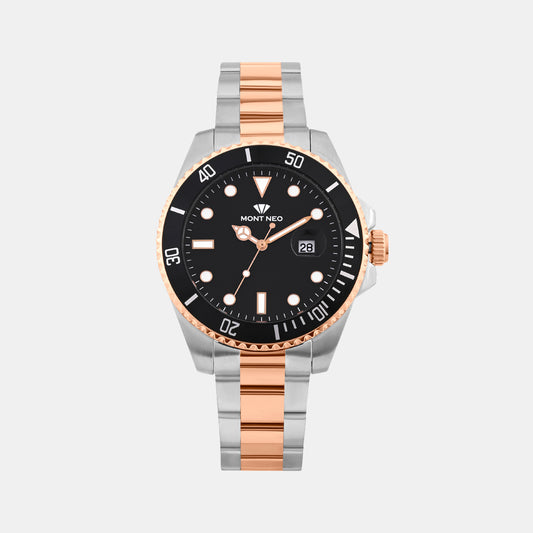 Men Quartz Black Dial Analog Stainless Steel Watch 3507E-M1304
