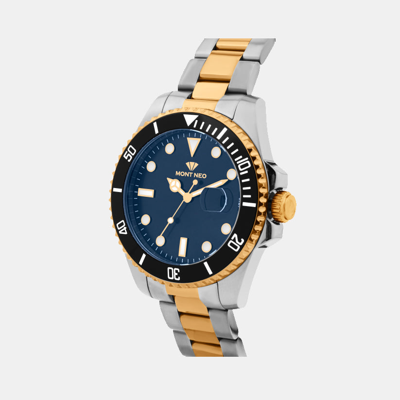 Men Quartz Blue Dial Analog Metal Watch 3507E-M1305