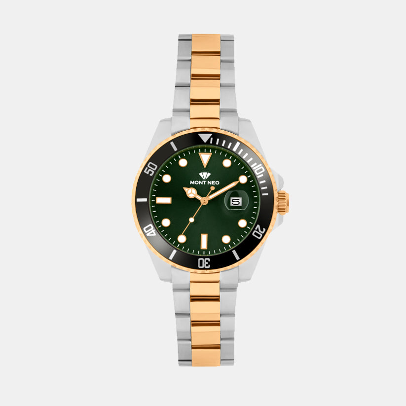 Men Quartz Green Dial Analog Metal Watch 3507E-M1314