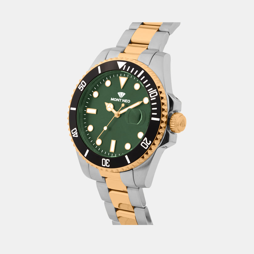 Men Quartz Green Dial Analog Metal Watch 3507E-M1314