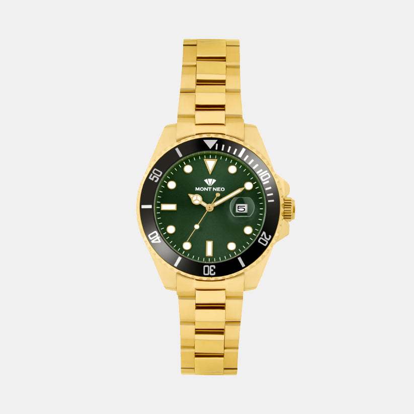 Men Quartz Green Dial Analog Metal Watch 3507E-M2214