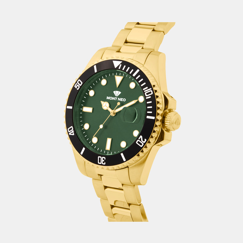 Men Quartz Green Dial Analog Metal Watch 3507E-M2214