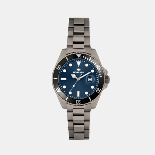 Men Quartz Blue Dial Analog Metal Watch 3507E-M8805