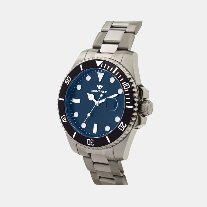 Men Quartz Blue Dial Analog Metal Watch 3507E-M8805