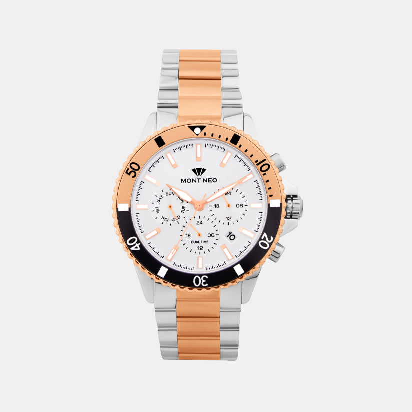 Men Quartz Silver Dial Multi-Function Metal Watch 3510M-M1403