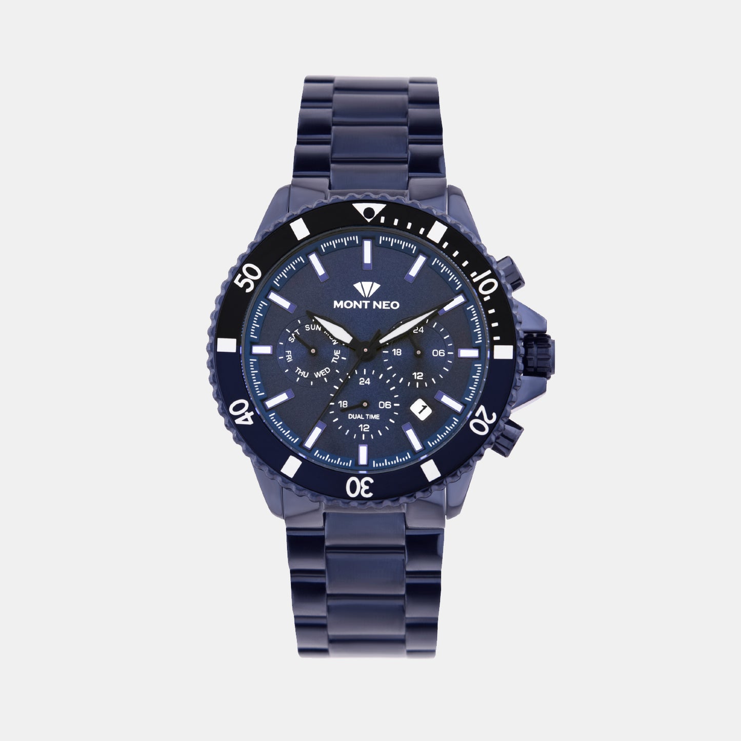 Men Quartz Blue Dial Multi-Function Metal Watch 3510M-M5405