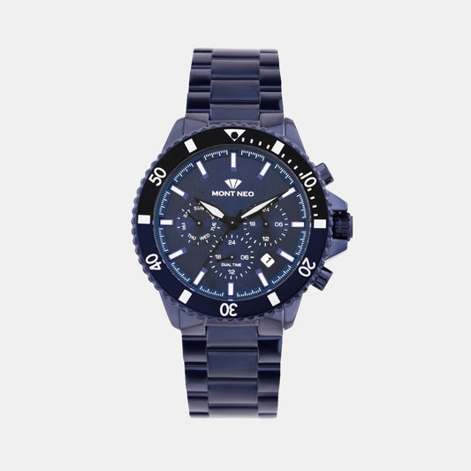 Men Quartz Blue Dial Multi-Function Metal Watch 3510M-M5405