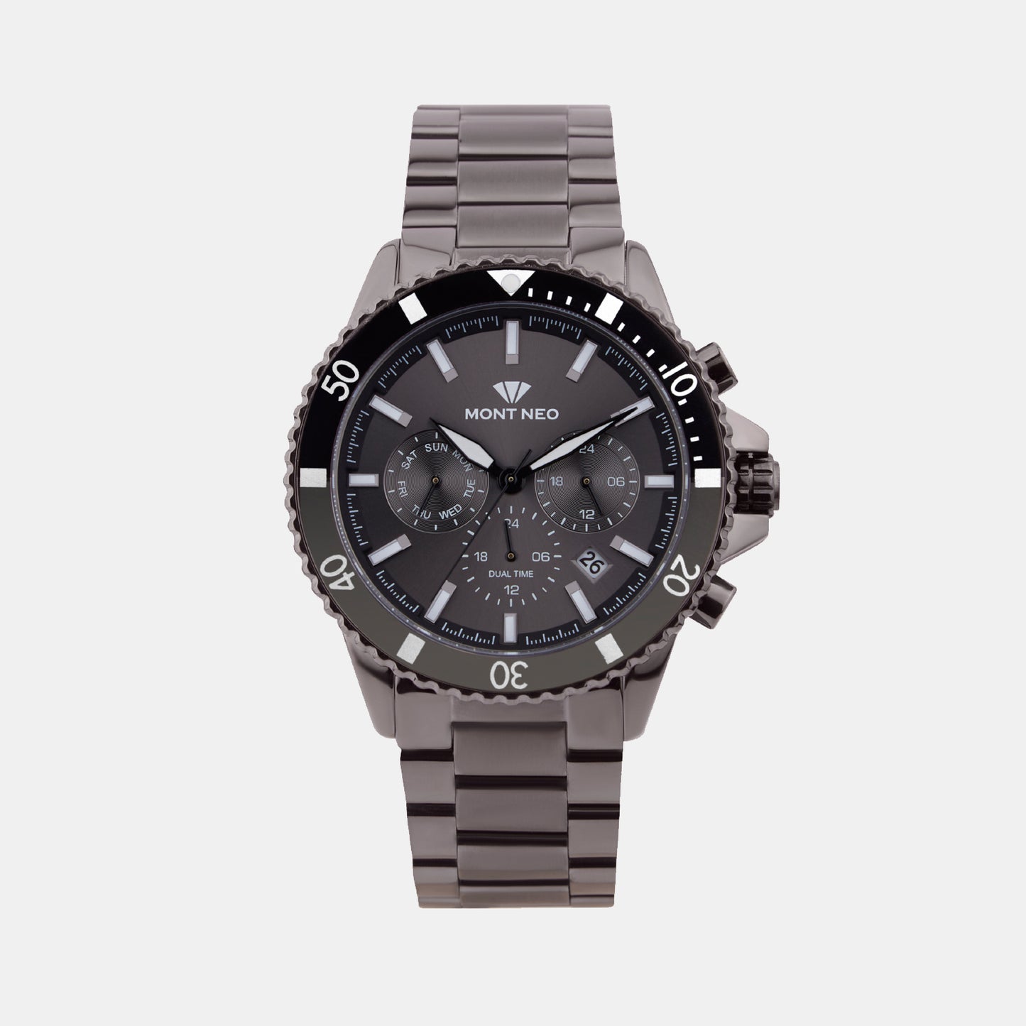 Men Quartz Gun Dial Multi-Function Metal Watch 3510M-M8416