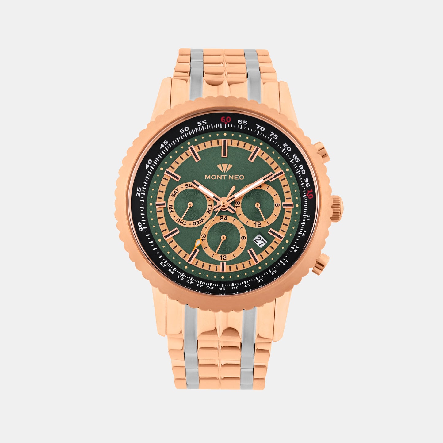 Men Quartz Green Dial Multi-Function Metal Watch 3513M-M3414