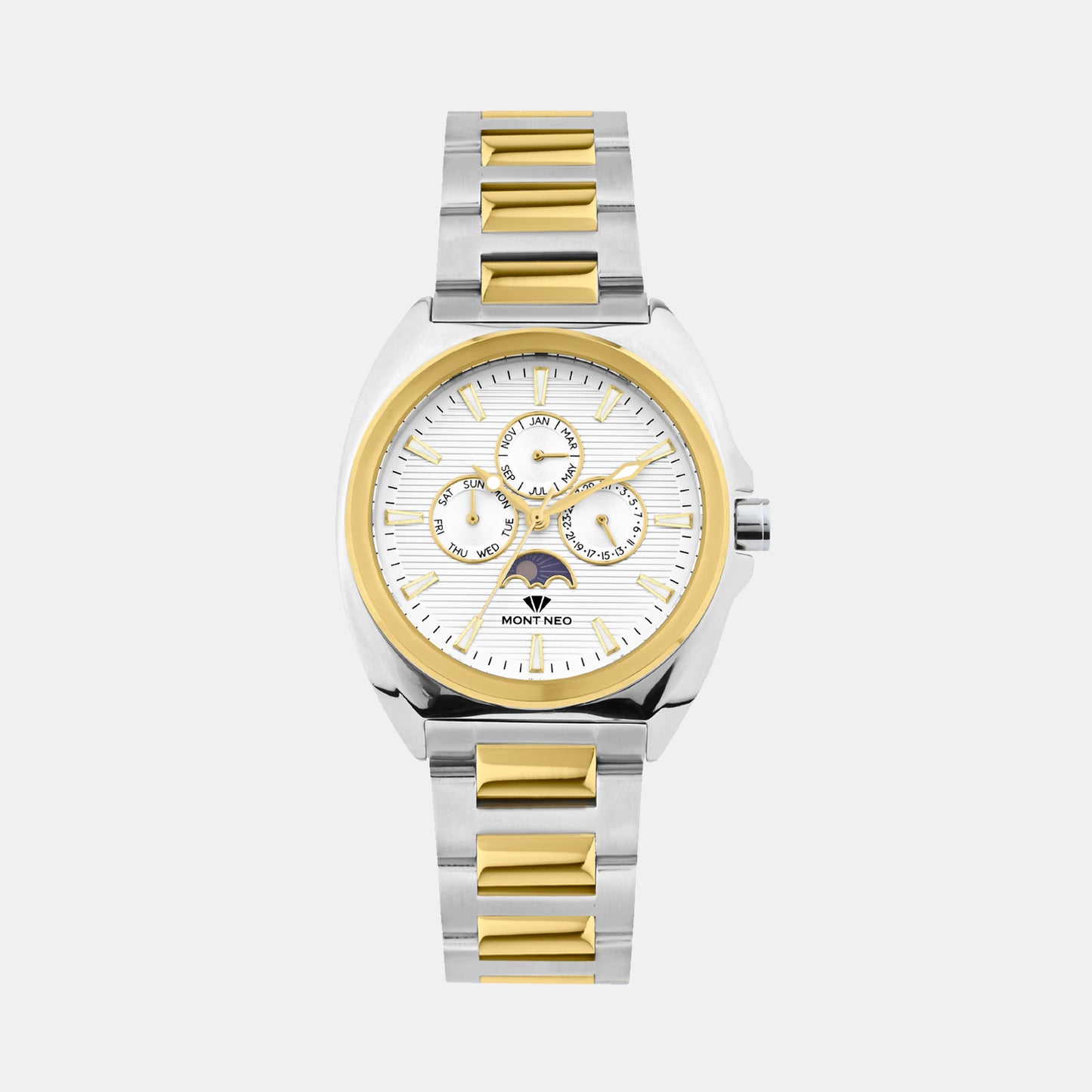 Men Quartz Silver Dial Analog Stainless Steel Watch 3514M-M1203