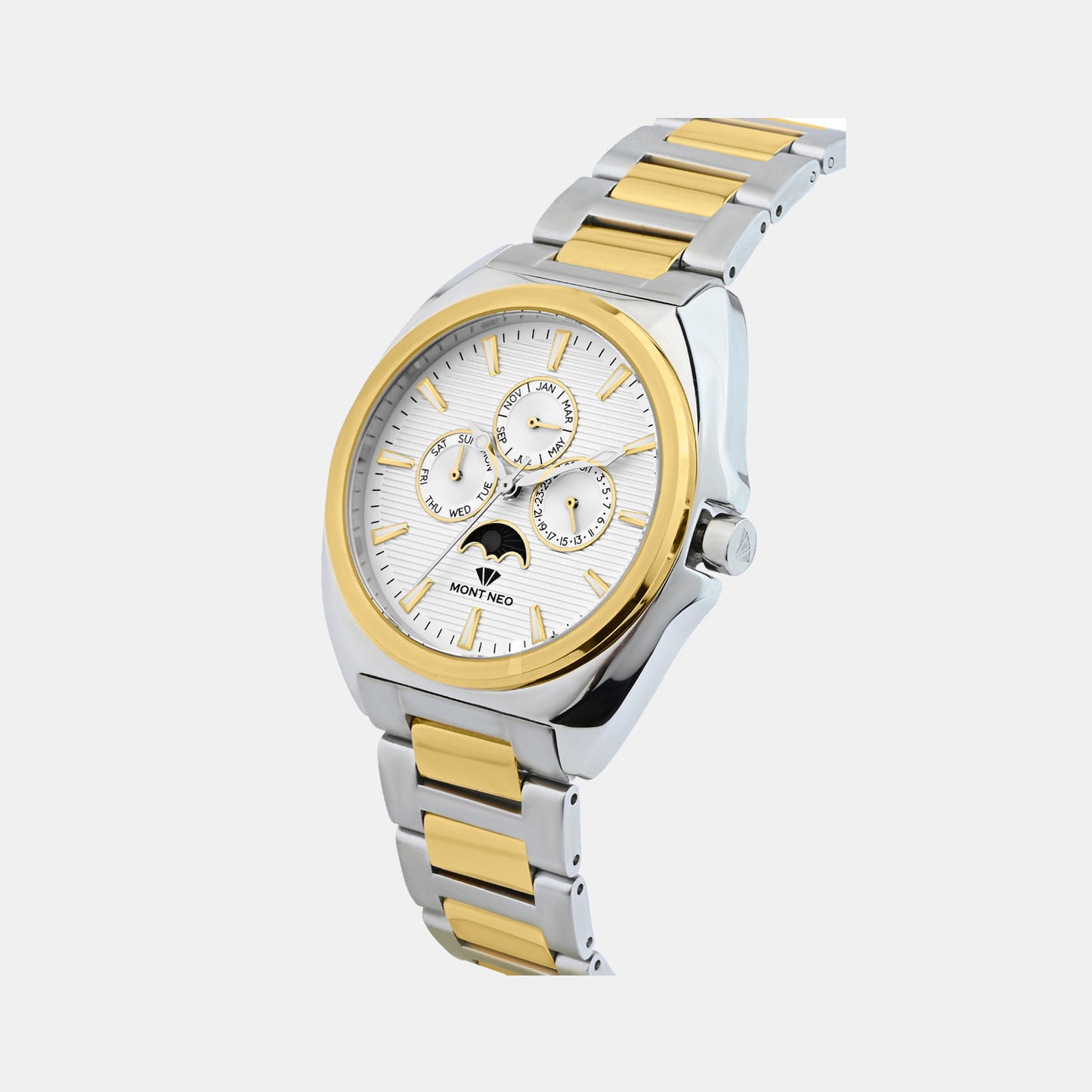 Men Quartz Silver Dial Analog Stainless Steel Watch 3514M-M1203