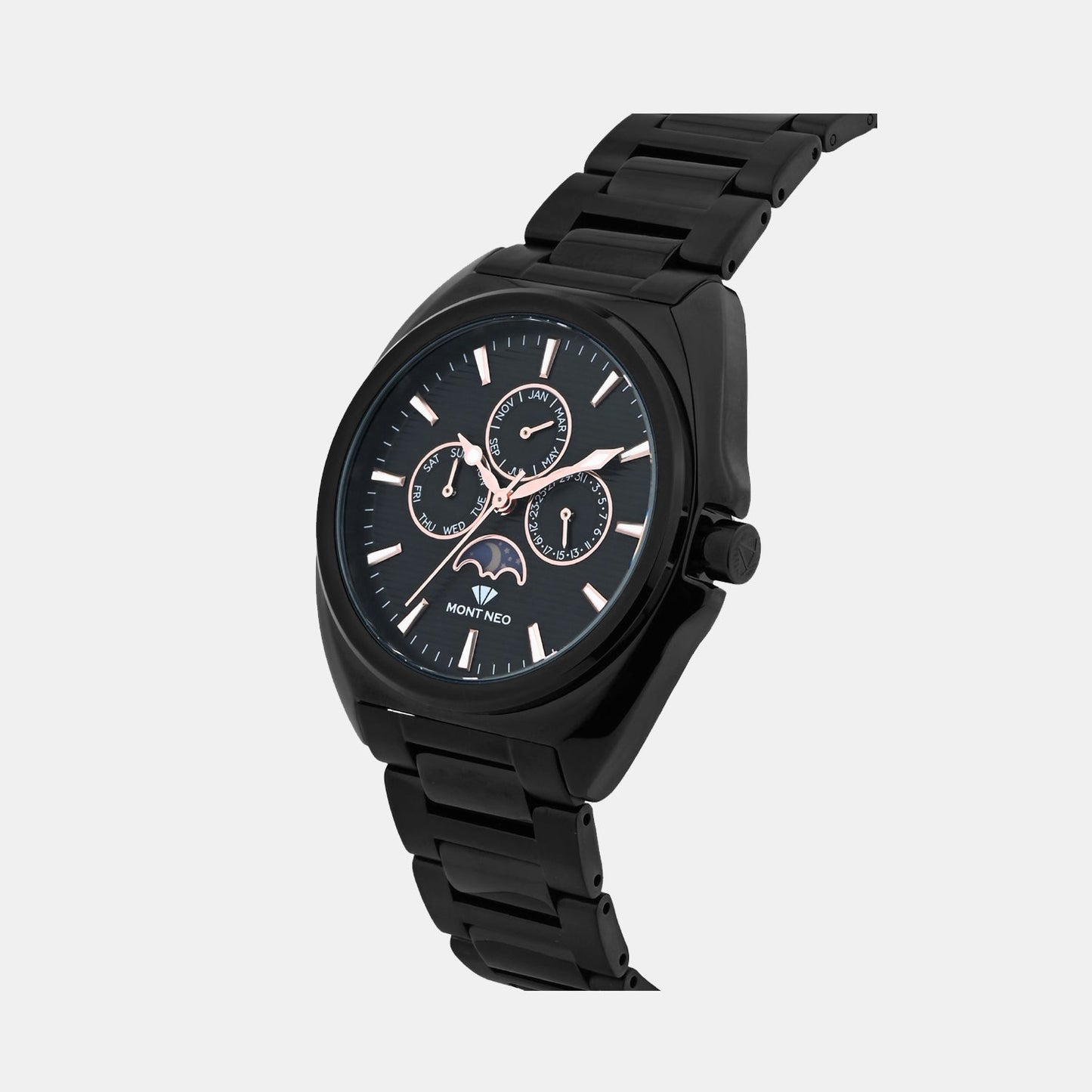Men Quartz Black Dial Analog Stainless Steel Watch 3514M-M4404