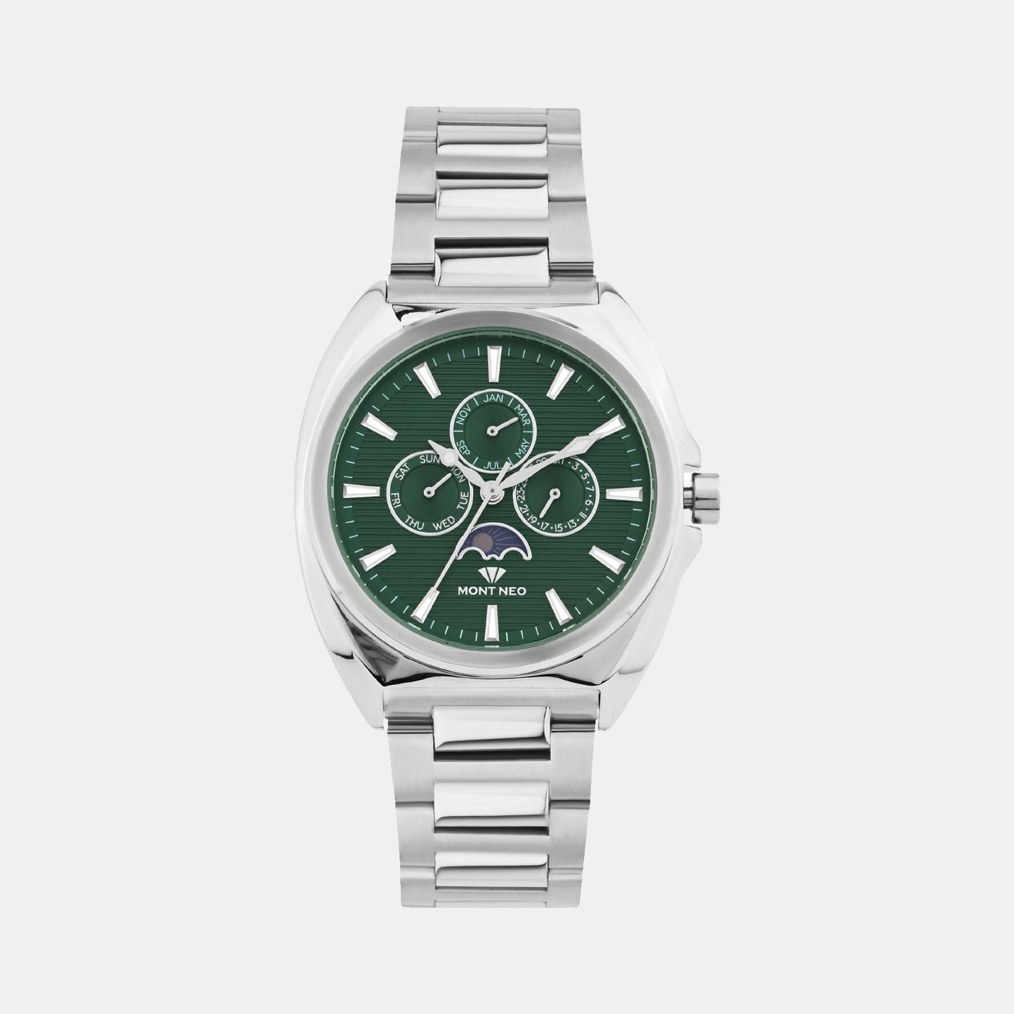 Men Quartz Green Dial Analog Stainless Steel Watch 3514M-M1114