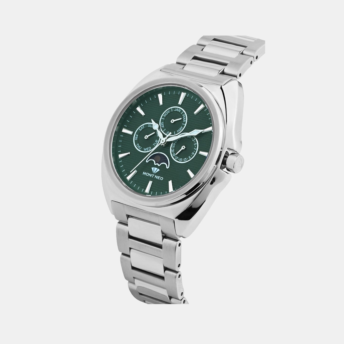 Men Quartz Green Dial Analog Stainless Steel Watch 3514M-M1114