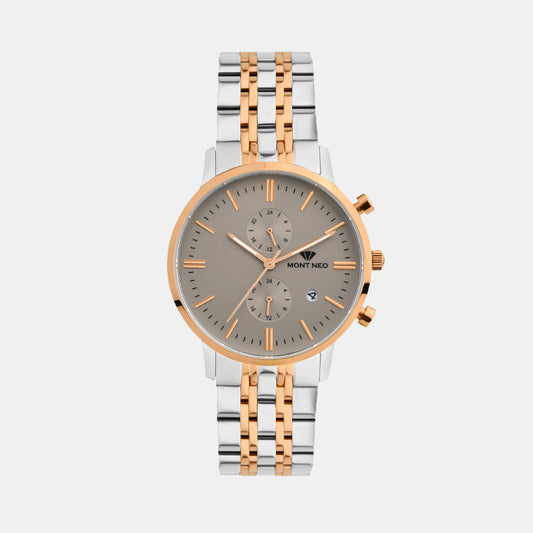 Men Quartz Grey Dial Multi-Function Stainless Steel Watch 3515E-M1315