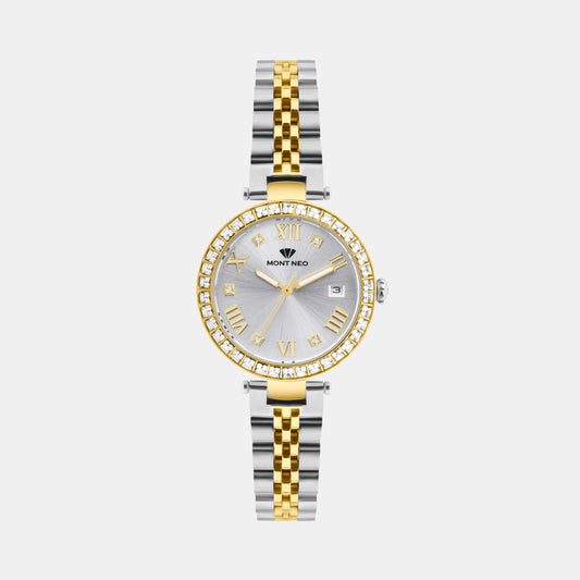 Women Quartz Silver Dial Analog Stainless Steel Watch 4505E-M1203