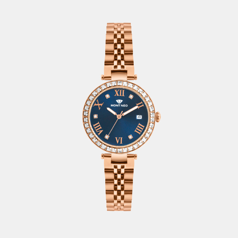 Women Quartz Blue Dial Analog Metal Watch 4505E-M3305