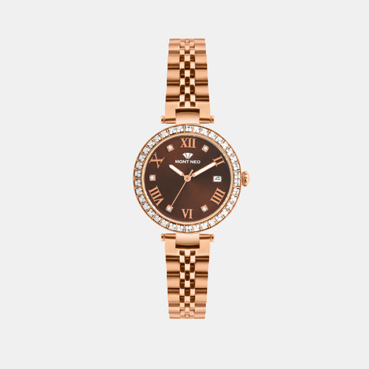 Women Quartz Brown Dial Analog Stainless Steel Watch 4505E-M3306