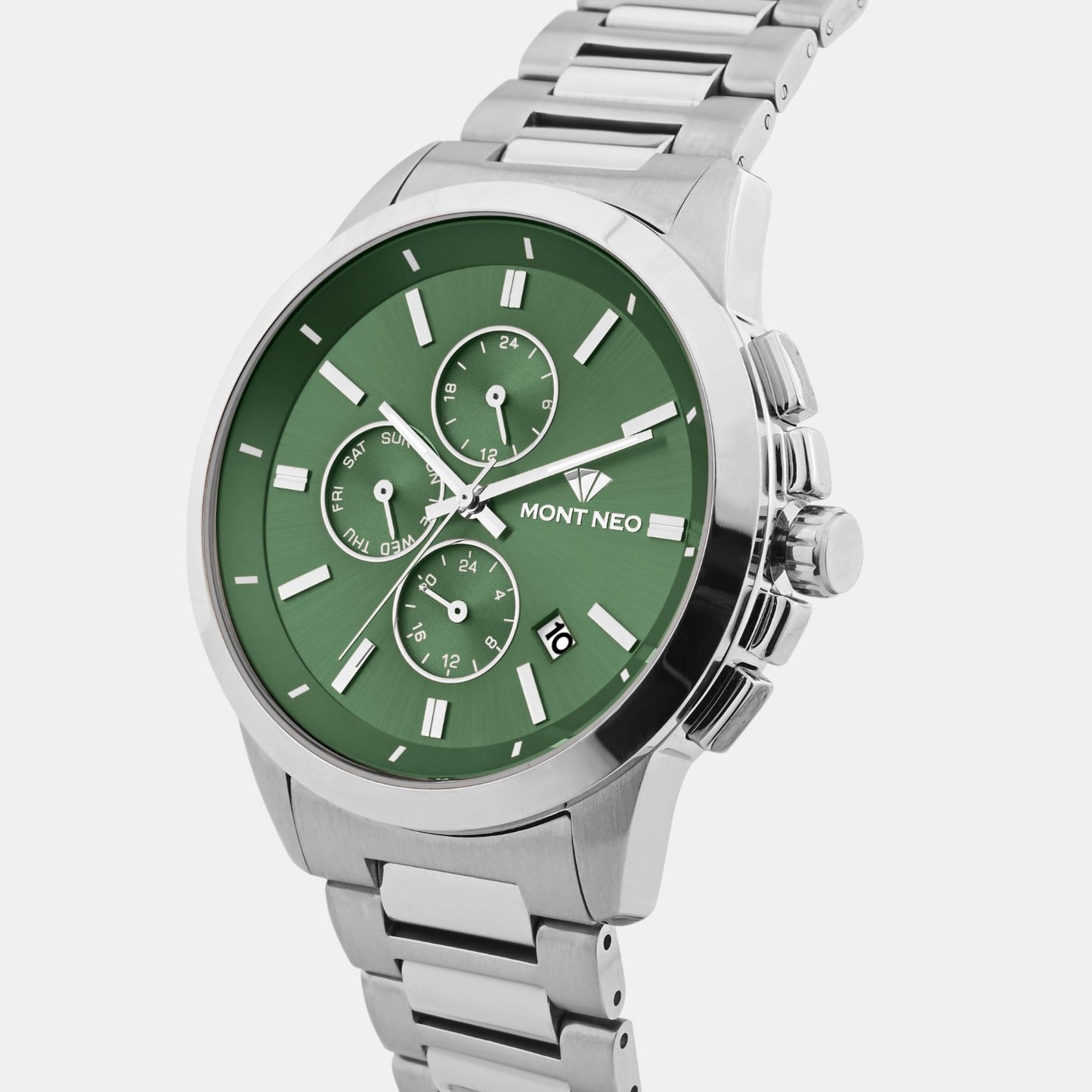 Men Quartz Green Dial Multi-Function Stainless Steel Watch G1051M-M1114