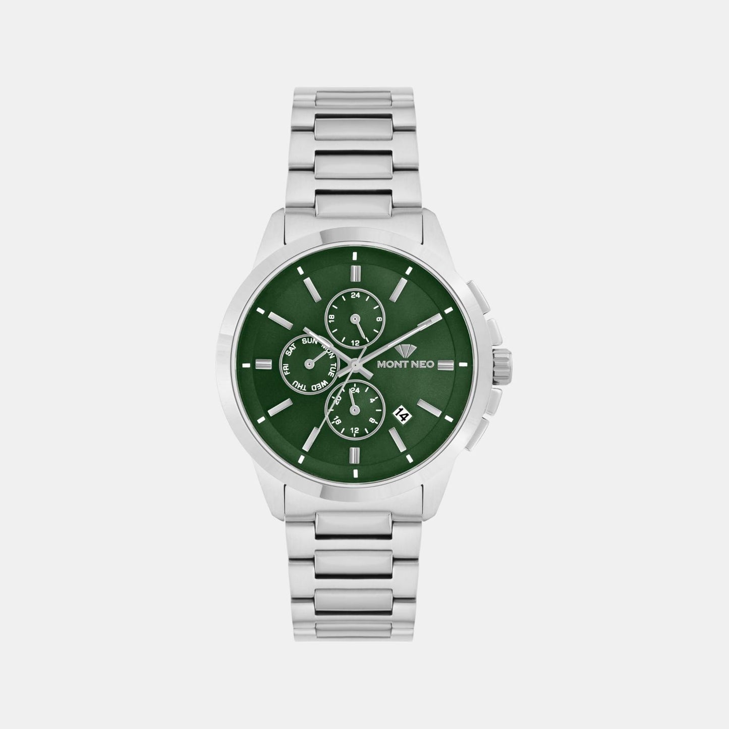 Men Quartz Green Dial Multi-Function Stainless Steel Watch G1051M-M1114