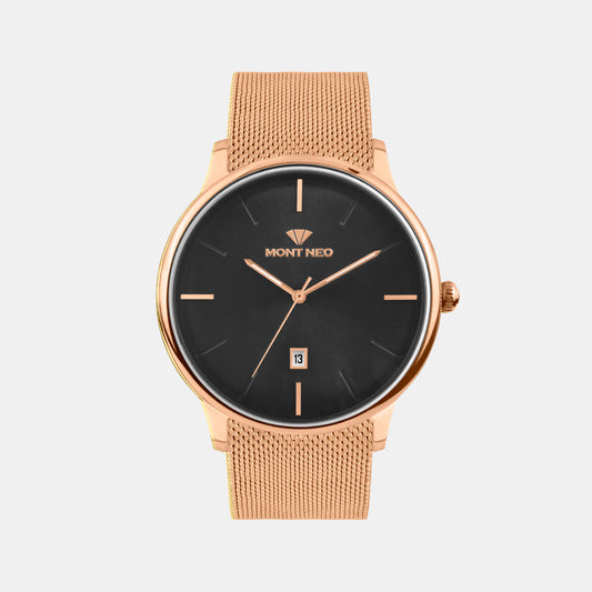 Men Quartz Black Dial Analog Mesh Watch G1052E-B3304