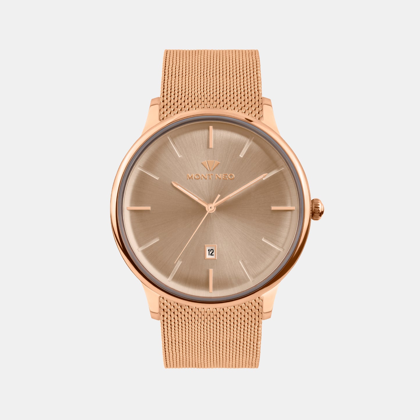 Men Quartz Rose Dial Analog Mesh Watch G1052E-B3307