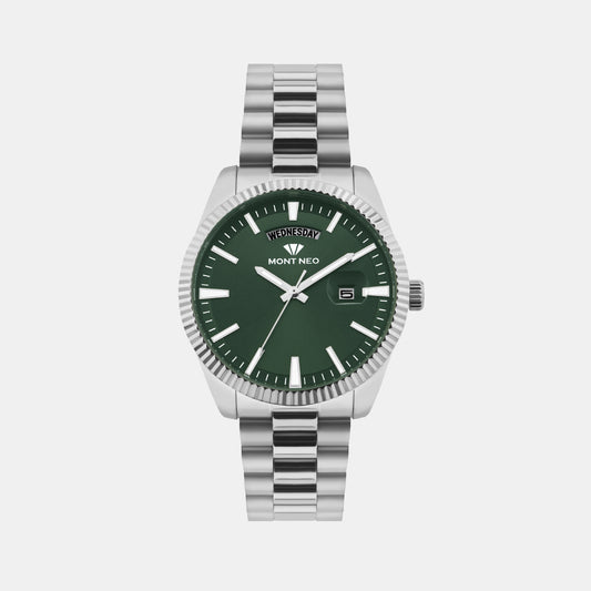 Men Quartz Green Dial Analog Stainless Steel Watch G3505D-M1114