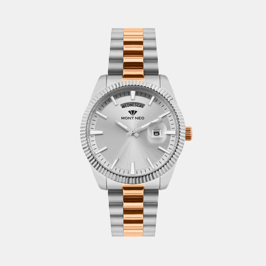 Men Quartz Silver Dial Analog Stainless Steel Watch G3505D-M1303