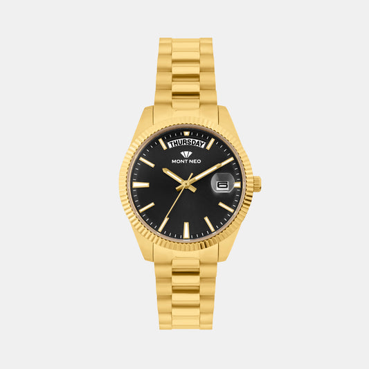 Women Quartz Black Dial Analog Stainless Steel Watch L3505D-M2204