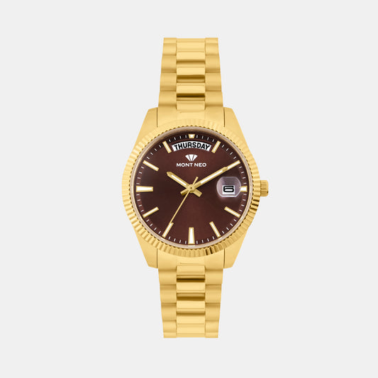 Women Quartz Red Dial Analog Stainless Steel Watch L3505D-M2212