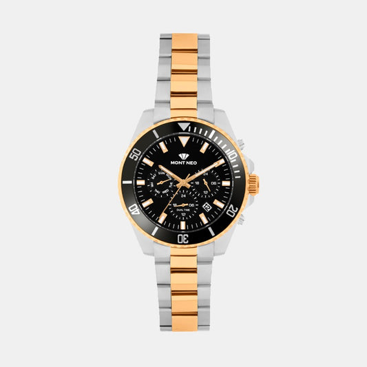 Men Quartz Black Dial Multi-Function Stainless Steel Watch 3508M-M1304