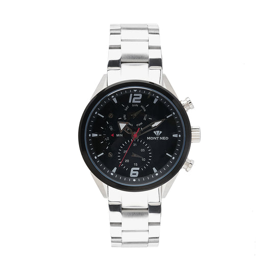 Rugged Black Chronograph Male Stainless Steel Watch 7012C-M1404