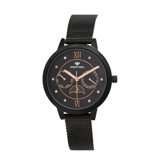 Sleek Black Analog Female Stainless Steel Watch 9003M-B4404