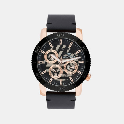 Men's Quartz Black Chronograph Stainless Steel Watch 8017M-L3404
