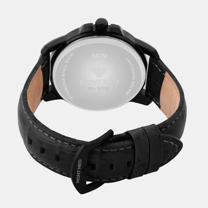 Men Quartz Black Dial Analog Leather Watch 8002E-L4404-1