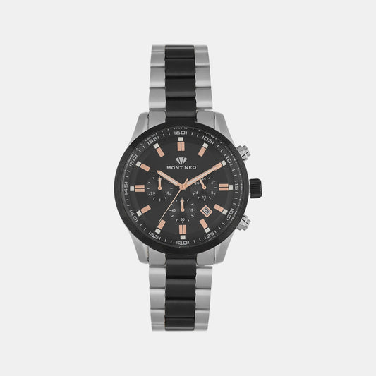 Men Quartz Black Dial Chronograph Stainless Steel Watch 1032C-M1404