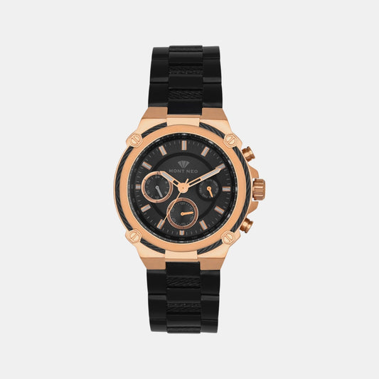 Men Quartz Black Dial Chronograph Stainless Steel Watch 1033C-M3304