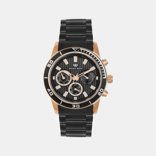 Men Quartz Black Dial Chronograph Stainless Steel Watch 1036C-M3404