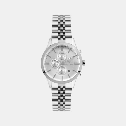 Men Quartz Silver Dial Chronograph Stainless Steel Watch 1049M-M1103
