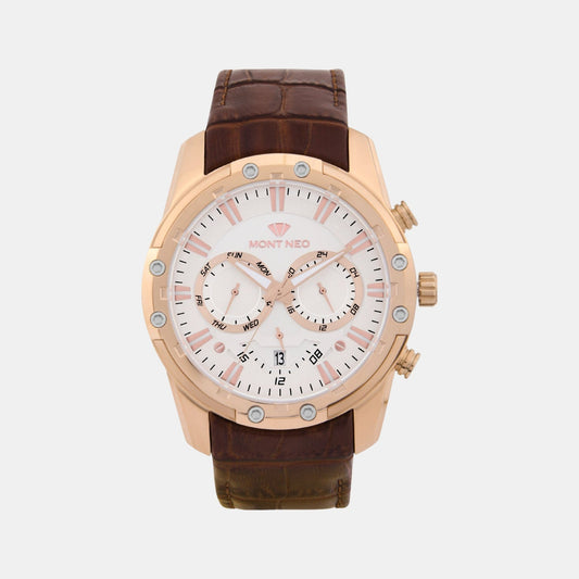 Men Quartz White Dial Multi-Function Leather Watch 1053M-L3303