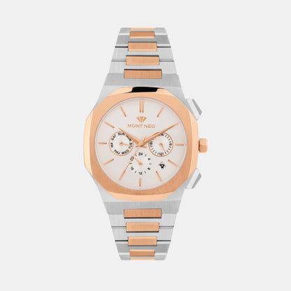 Men Quartz White Dial Multi-Function Metal Watch 1054M-M1303