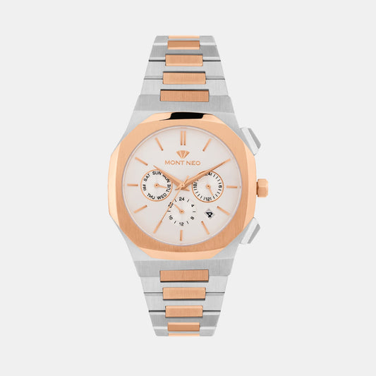 Men Quartz White Dial Multi-Function Metal Watch 1054M-M1303