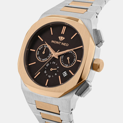 Men Quartz Brown Dial Multi-Function Metal Watch 1054M-M1306