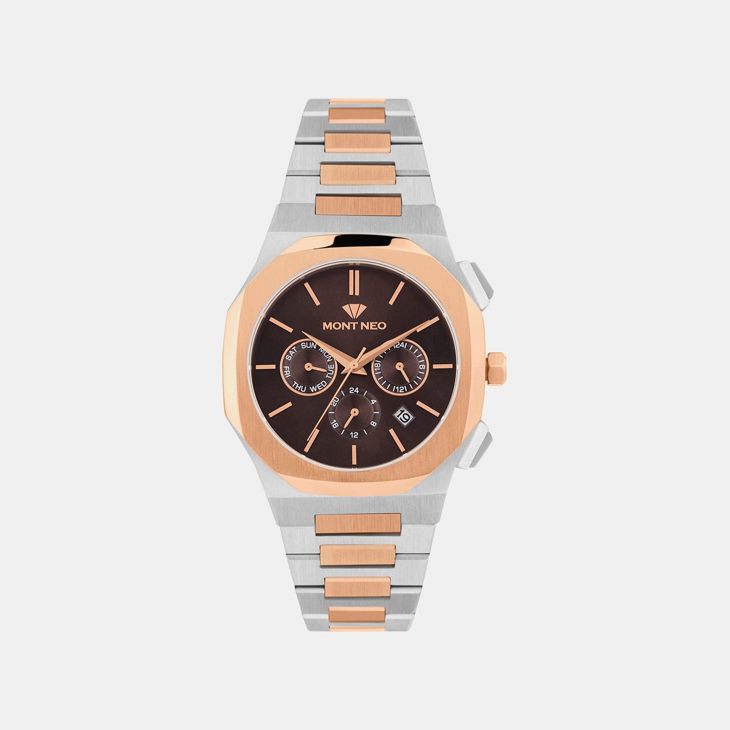 Men Quartz Brown Dial Multi-Function Metal Watch 1054M-M1306