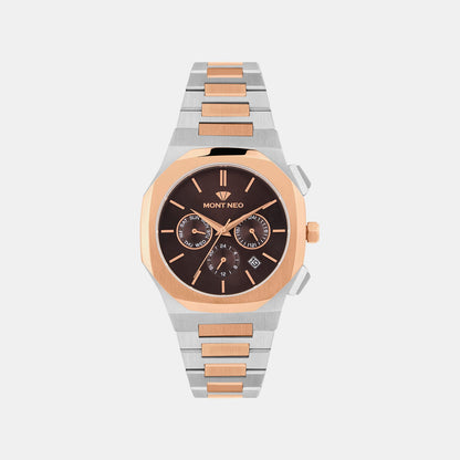 Men Quartz Brown Dial Multi-Function Metal Watch 1054M-M1306