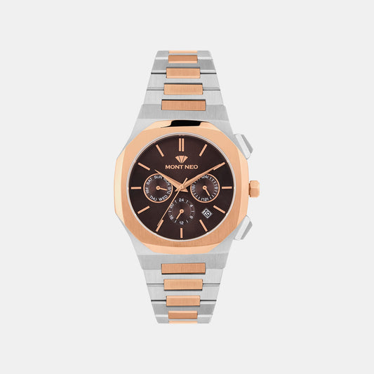Men Quartz Brown Dial Multi-Function Metal Watch 1054M-M1306
