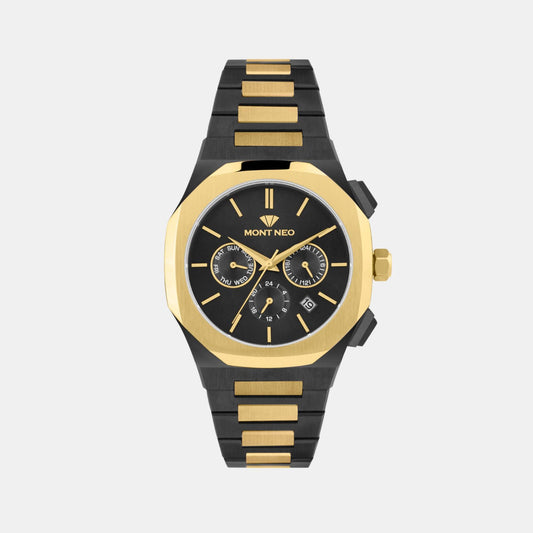 Men Quartz Black Dial Multi-Function Metal Watch 1054M-M4204