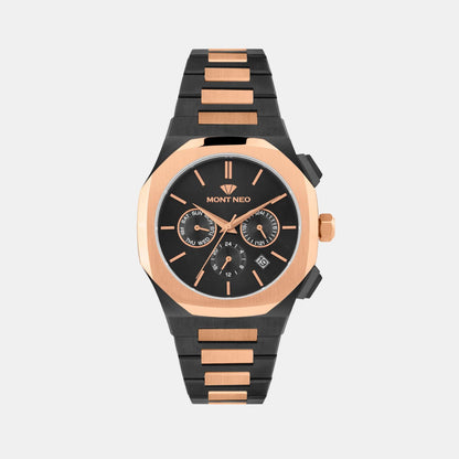 Men Quartz Black Dial Multi-Function Metal Watch 1054M-M4304